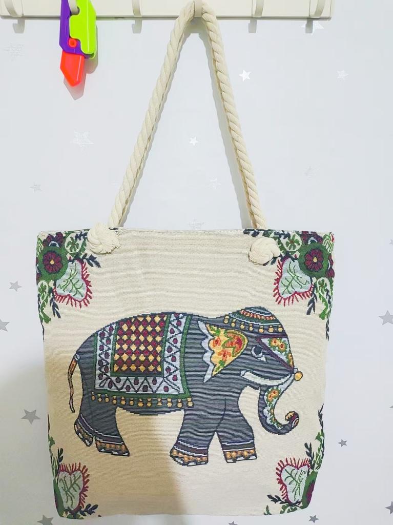 Ethnic style large shoulder bag South East Asia style double-sided embroidery cartoon animal elephant canvas bag female travel bag