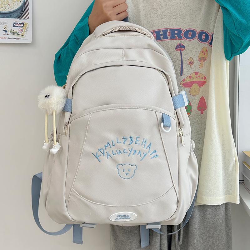 Junior High School Student Schoolbag Female Letter Backpack Commuter Solid Color Backpack