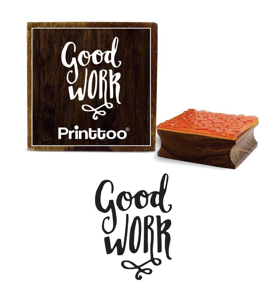 Printtoo Diary Card Good Work Square Pattern Wooden Rubber Stamp Brown Block-2 x 2