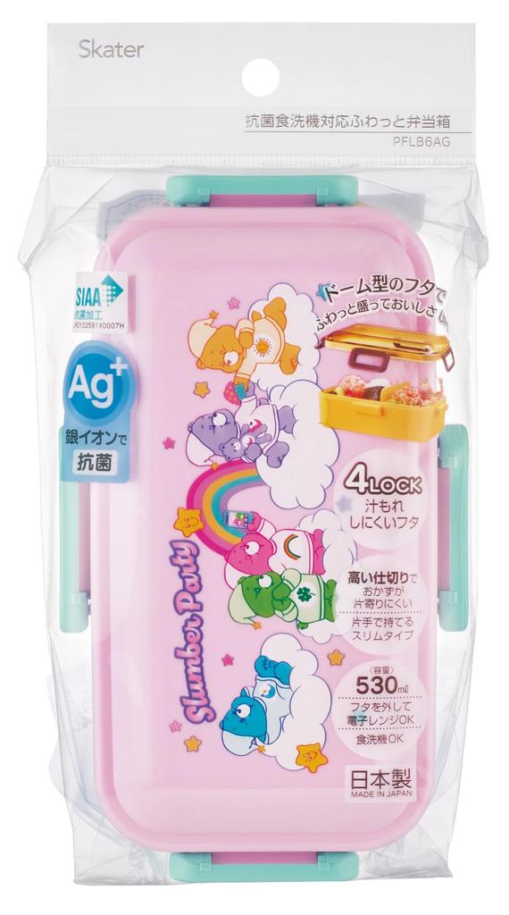 Skater Care Bears Bento Single Made in with a Lock for Dishwasher and Microwave Safe PFLB6AG-A Box, 530ml, Tier, Japan, 4-Point Leak-Resistant
