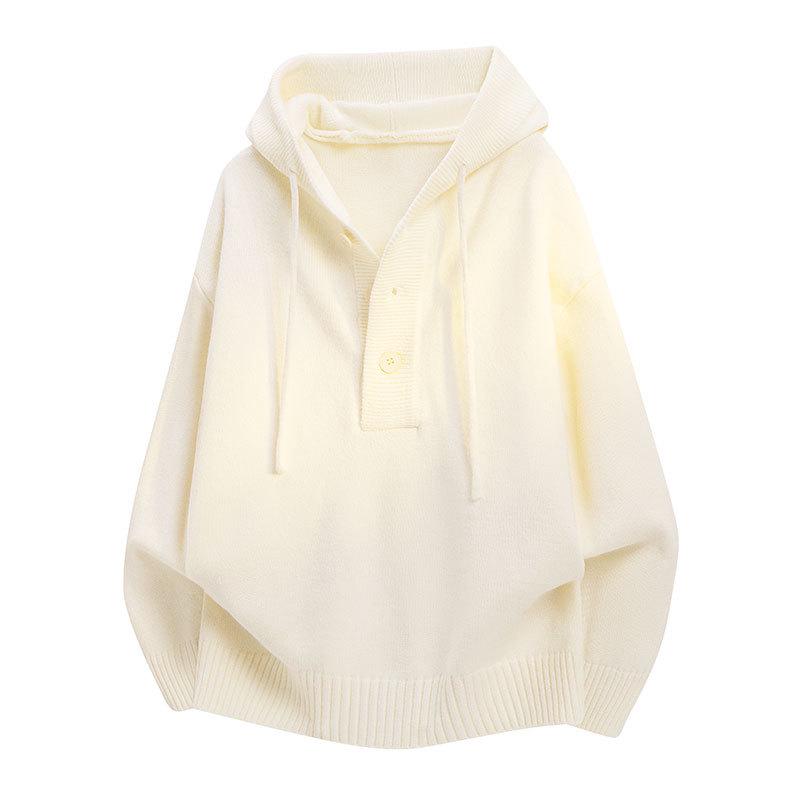Men's Autumn Solid Color Hooded Knit Sweater - Casual Long Sleeve Warm Pullover for Teens