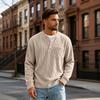 Herren Langarm T-Shirt mit Knopfleiste und Tasche für Freizeit und Sport