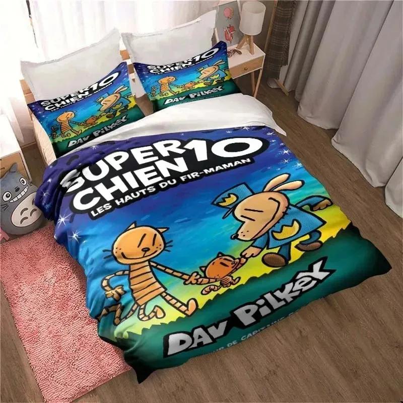 DOG MAN Cute Cartoon Pattern Bedding Set Duvet Cover Set Single Double Bed King Size Bed Set Adult Boys Bedroom Anime Sheet