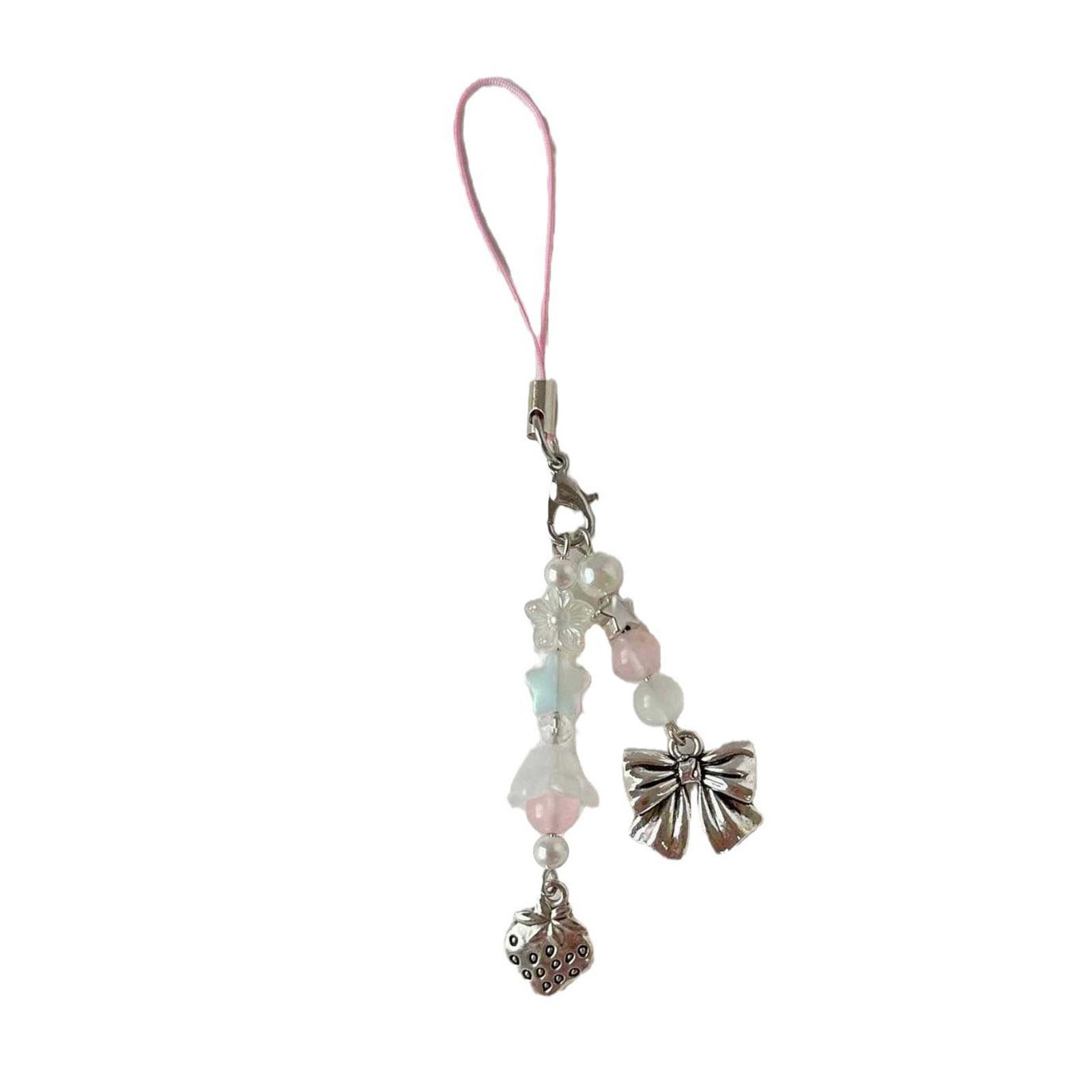 

Шикарный шарм для телефона с бантиком, милый клубничный телефон, очаровательный ремешок для ключей, милый брелок для ключей, аксессуар для сумки, кошелька, рюкзака серебряный