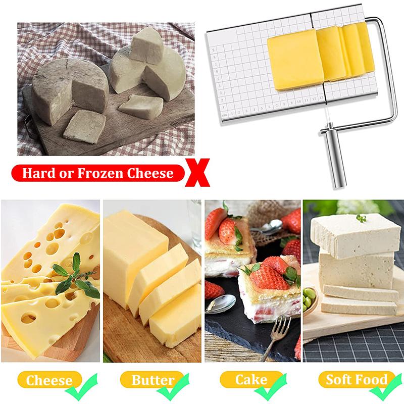 Stainless Steel Cheese Slicer with 6 Replaceable Wires, Cheese Slicing Board Slicer for Cheese Butter Sausage - Kitchen Tools