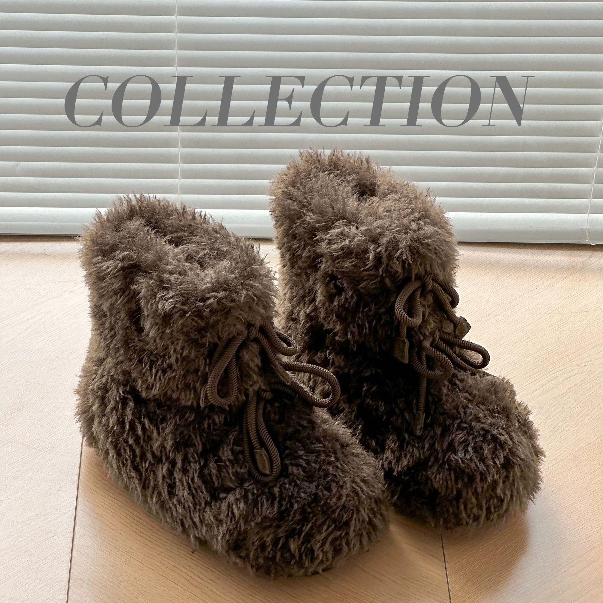

Snow boots women s fluffy cotton boots new winter velvet cotton shoes bow straps sweet cool platform short boots 40