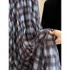 Blue Brown Plaid Tulle Pleated Plaid Midi Skirt Women A-line Irregular Midi Skirt for Winter Vintage Personality