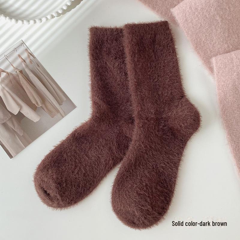 Damen Dicke Nerz Samt Mittelhohe Socken für Herbst und Winter - Warme Plüsch Schlaf Socken