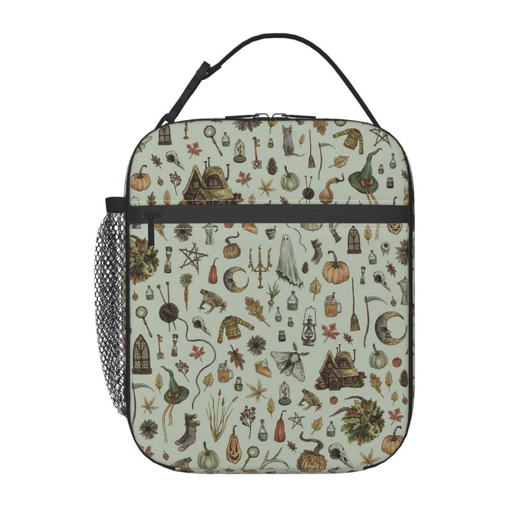 Cute Witches Halloween Element Pattern Insulated Lunch Bag for Women Children Portable Food Boxes Thermal Lunch Box Tote