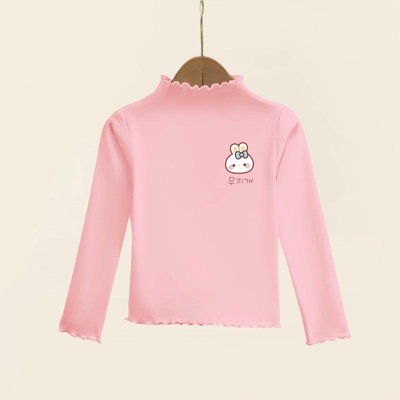 Girls' Ruffle Long-Sleeve Thermal Fleece T-Shirt - Half-High Collar, Perfect for Spring, Autumn, & Winter