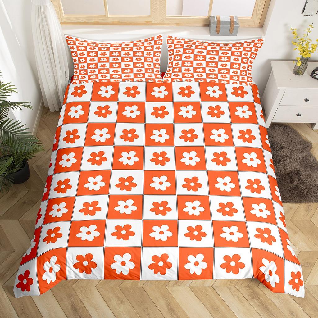 Comforter Homewish Cute Floral Plaid For Girls 2Pcs/3Pcs Kawaii Flower Checkered Bedding Set Cartoon Bedroom Decor