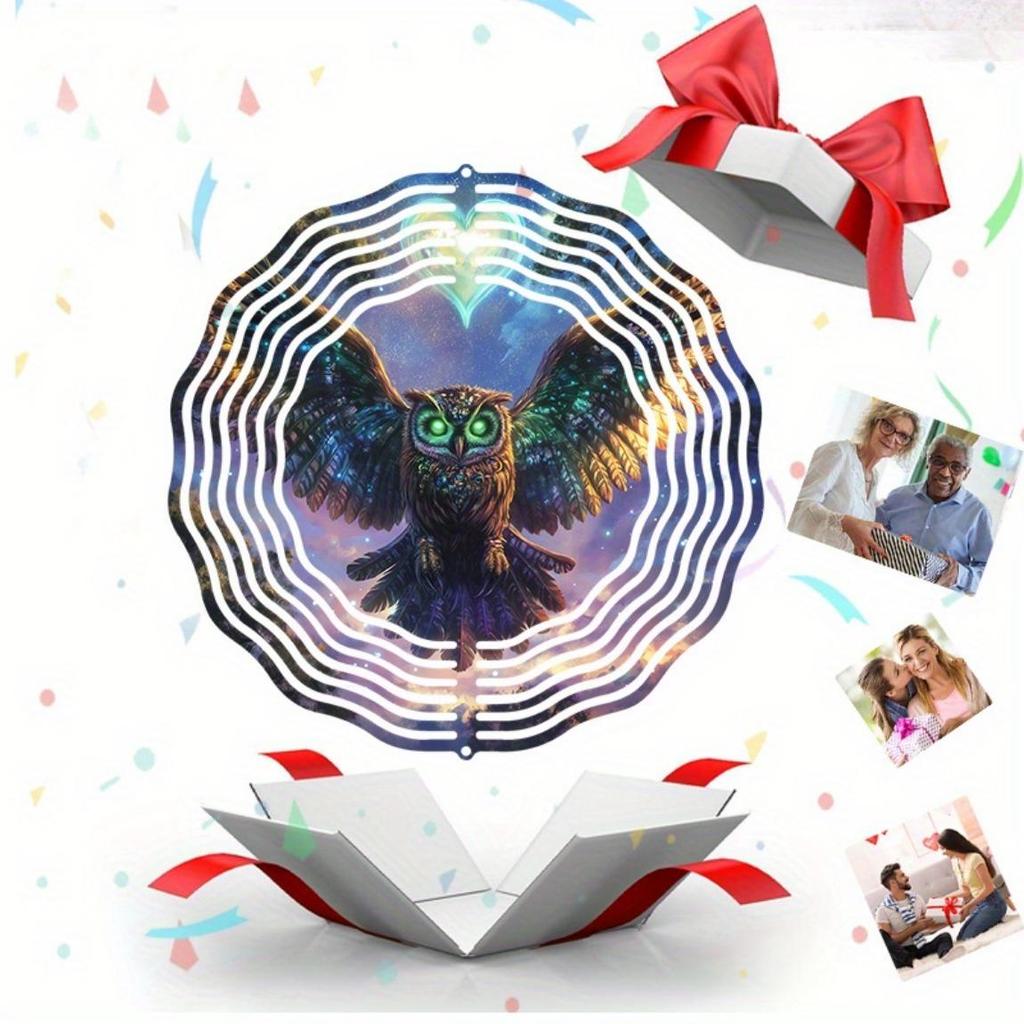 2D Metal Wind Spinner with Glowing Green Eyes and Wings Rotates 360 Degrees for Outdoor Garden Decor Perfect for Christmas Thanksgiving Patio