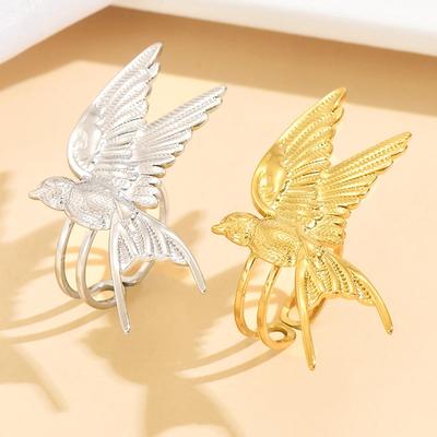 Luxury Stainless Steel 3D Flying Bird Open Ring - Fashionable Animal Jewelry Accessory