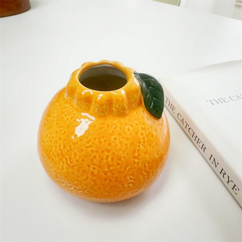 Ceramic Artificial Orange Fruit Planter Desktop Decor Handmade Glazed Modern Mini Vase Office Home Gift