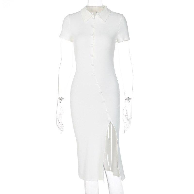 

Элегантное облегающее сексуальное женское платье 2022 года, лето 2022, однотонное вечернее платье миди с разрезом в стиле ретро, ​​женское платье Femme Ladies L белый