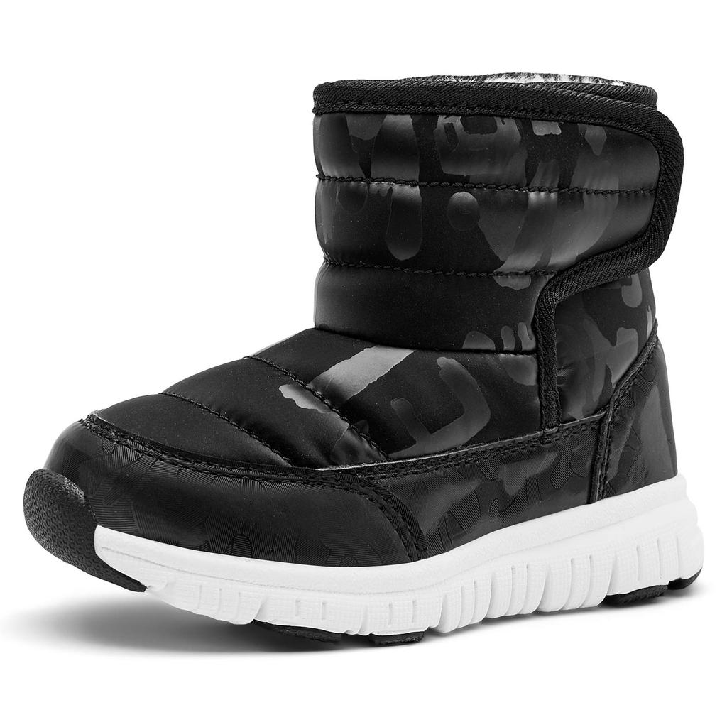 BODATU and Junior Snow Winter Shoes for Girls and and Outdoor Use Size Kids' Boots, Boys, Ultra-Lightweight, Waterproof, Non-Slip, (Black, 17.5)