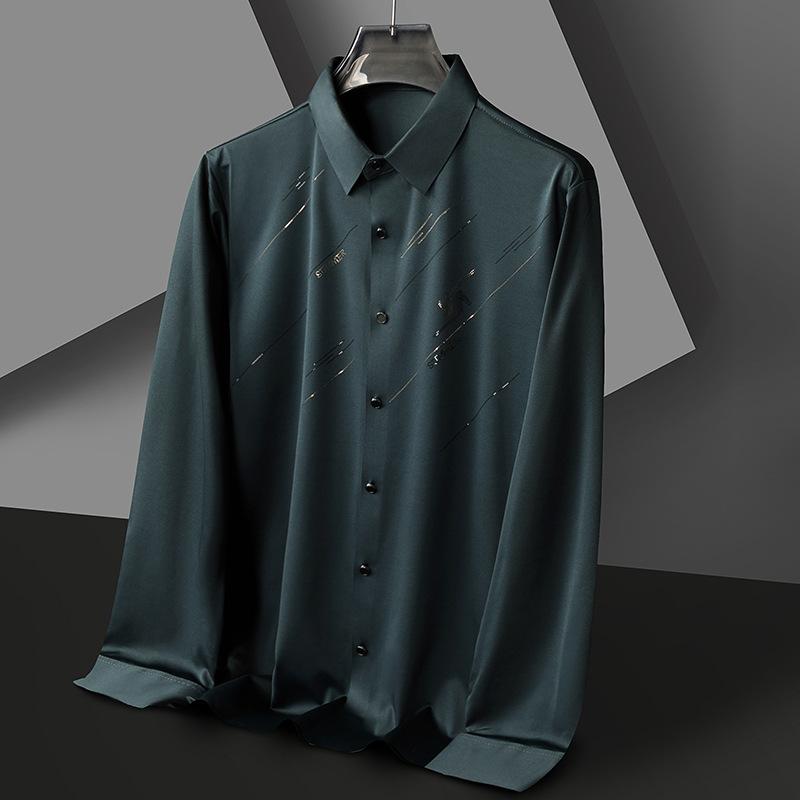 Men's Long Sleeve Shirt Men's Autumn Fashion Korean Version of Middle-aged Casual All-match Seamless Elastic Shirt Men