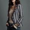 Women's Collared Long Sleeve Striped Blazer Slim Fit Floral Patchwork Casual Open Front Jacket
