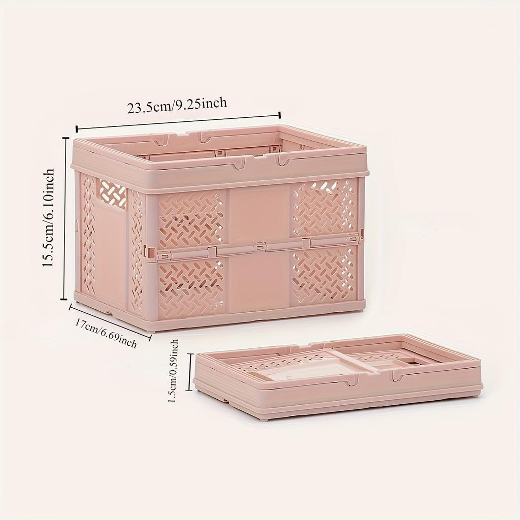 1pc Collapsible Storage Basket with Handle for Desktop Bookshelf Drawer, Stackable Folding Container for Kitchen, Bedroom, Office