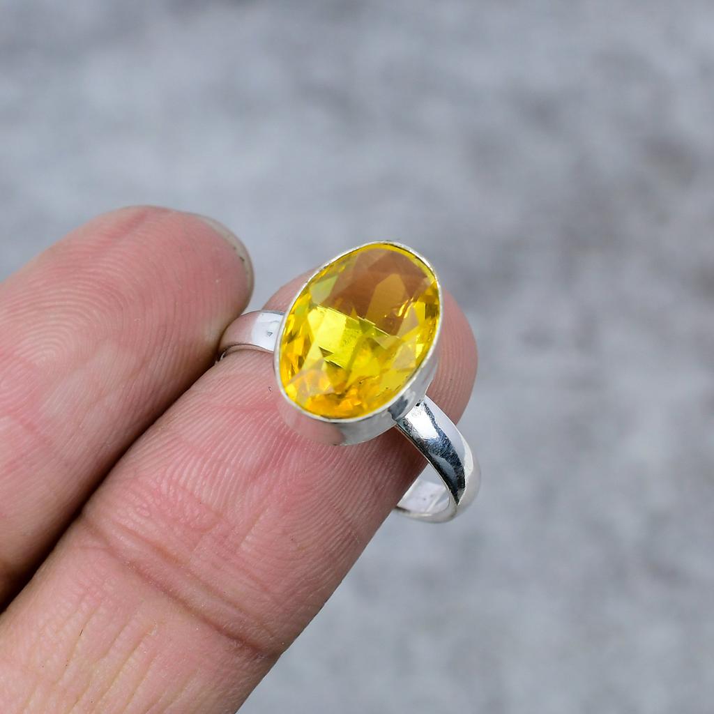 Citrine Gemstone Handmade 925 Sterling Silver Jewelry Ring Size 9 M-275