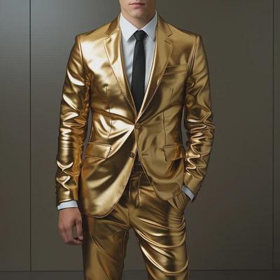 Traje de Fiesta para Hombre Estampado en Oro Transfronterizo - Chaqueta Brillante y Cool para Escenario y Club Nocturno