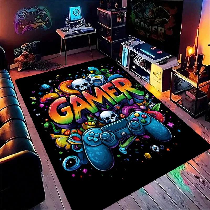 Gaming for Boys Room Gamer Casual Carpet with Controller Design Rug for Game Room Bedroom Decor Machine Washab Mat
