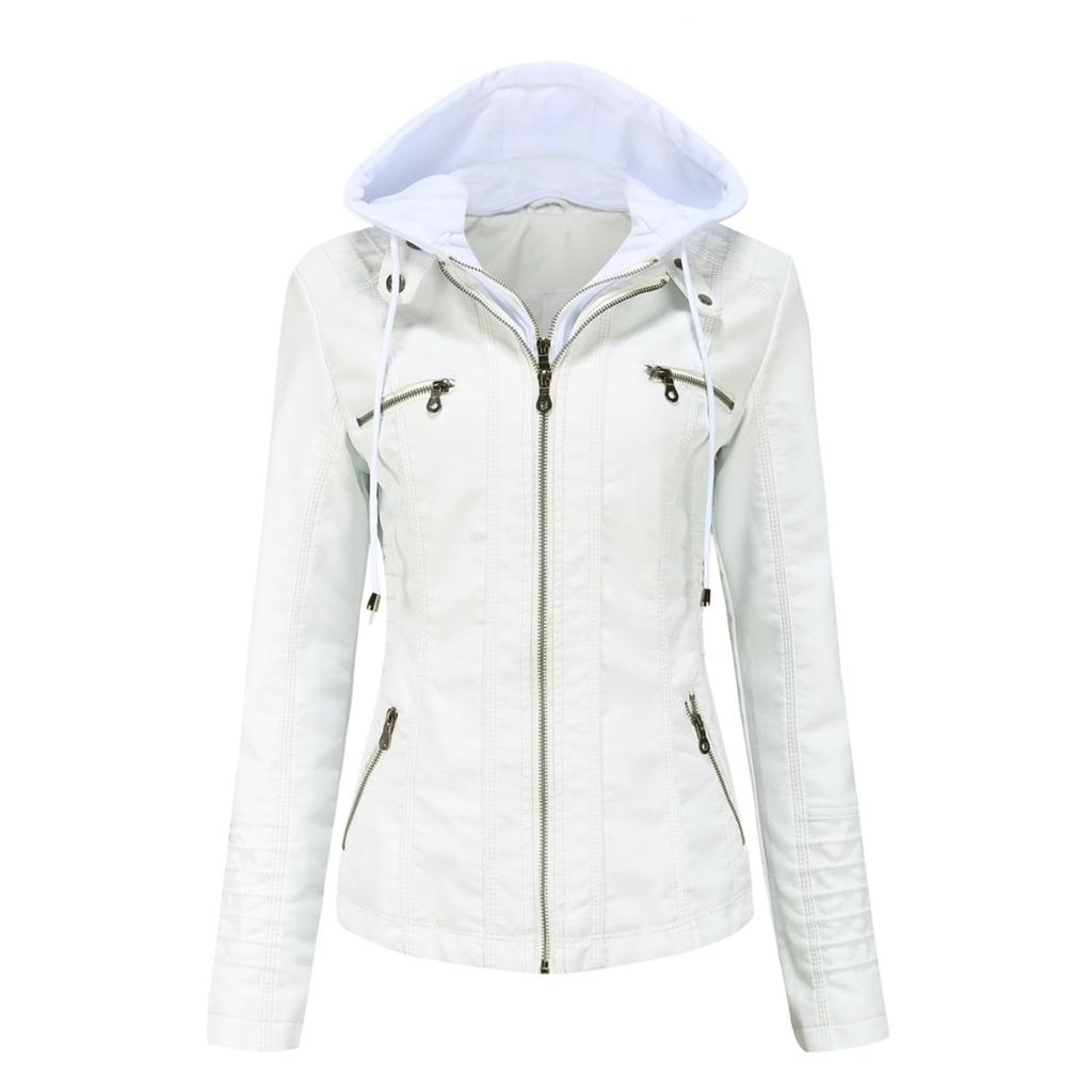 2026 European American Women's Removable Hooded PU Leather Jacket Two-Piece Set Plus Size Water Wash Faux Leather Coat Spring Autumn Outerwear