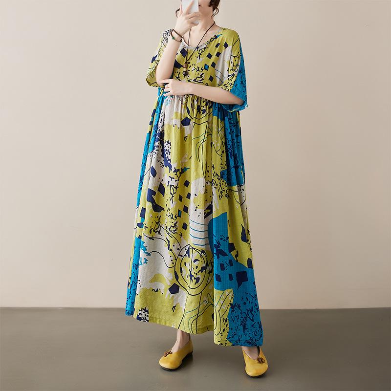 Übergröße Damen Lazy Wind Plissee Unregelmäßige Mode Kleider Nischen Schößchen Schlank Kurzarm Swing Kleider