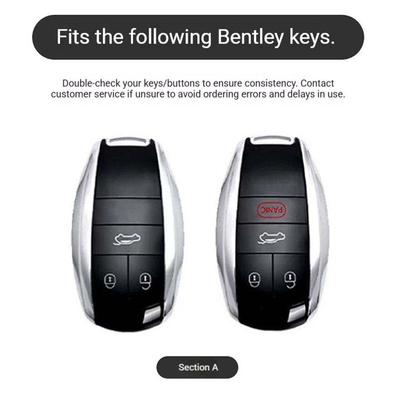 Metal+Leather Car Key Cover Shell Fob For Bentley Bentayga - 2Ahmv-Yk1 Car Key Case Cover For Bentley Keyring Accessorie