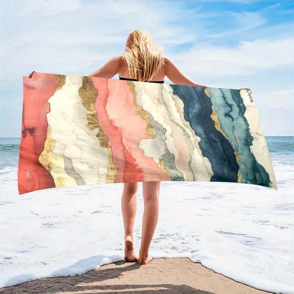 1 stuks Grote Microvezel Strandlaken - Sneldrogend Zandvrij Lichtgewicht Draagbaar Reisdoek met Kleurrijk Abstract Ontwerp, Ultra