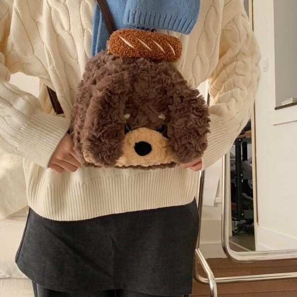 Schultasche süßer Welpen-Plüschtasche Umhängetasche weiblich Cartoon-Mädchen Umhängetasche vielseitig Freizeit-Einkaufs-Puppe Handy-Tasche