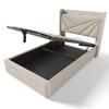 Upholstered Bed, Storage Bed Drawer with USB Type C Charging Headboard, Linen Material Bed Frame, Youth Bed 90x200 with Slatted Frame (With Mattress)