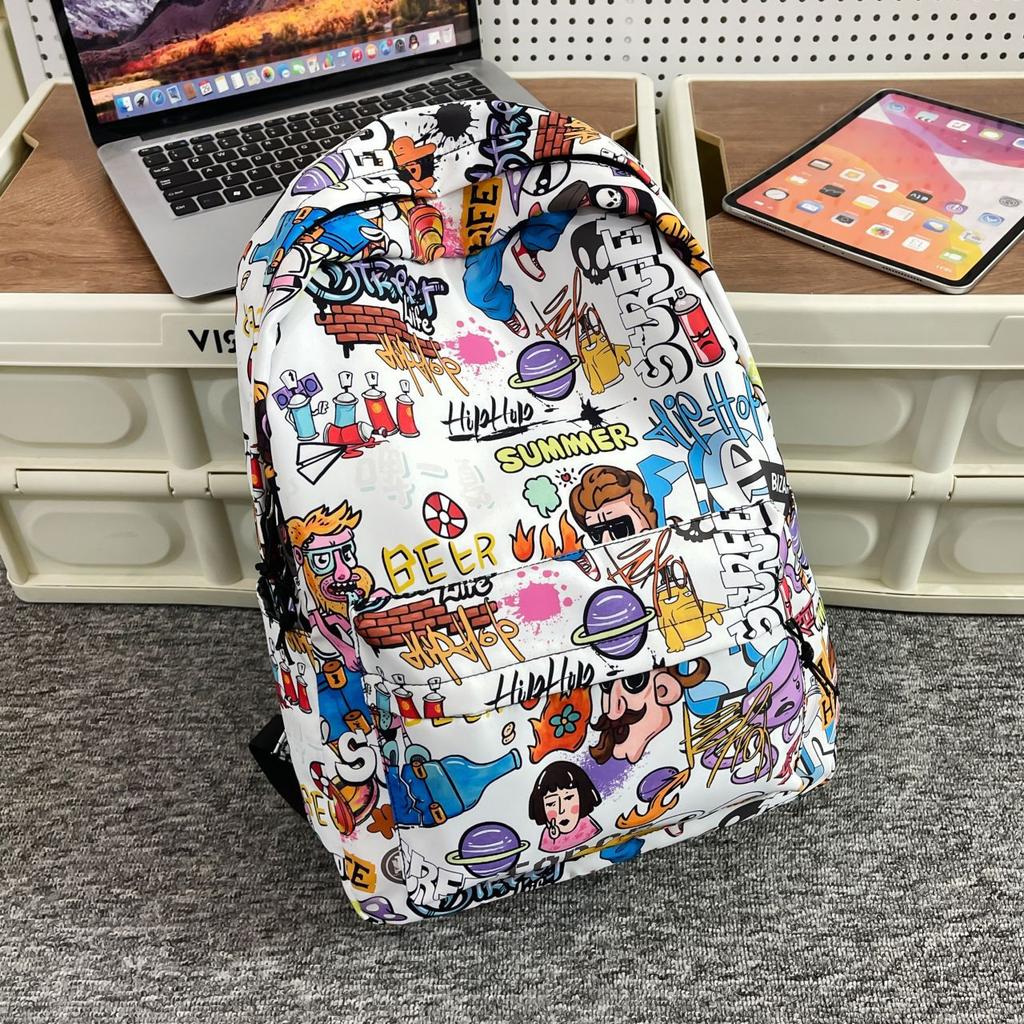 Schoolbag1011 new Japanese graffiti backpack women's large-capacity student schoolbag Korean version trendy versatile campus double backpack