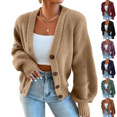 Women's Fashion Casual Knit Cardigan V-Neck Single Breasted for Fall Winter