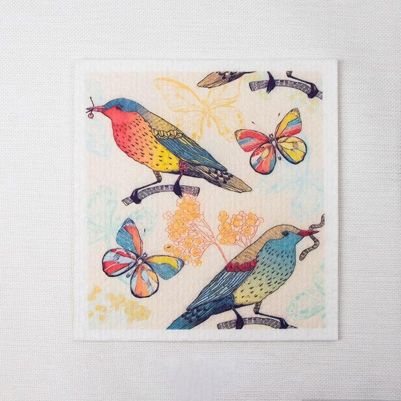 1Pc 18x20cm Bird Printed Reusable Wood Pulp Cotton Sponge Dish Cloths Dishwashing Scouring Rag Kitchen Cleaning Tool 1Pc