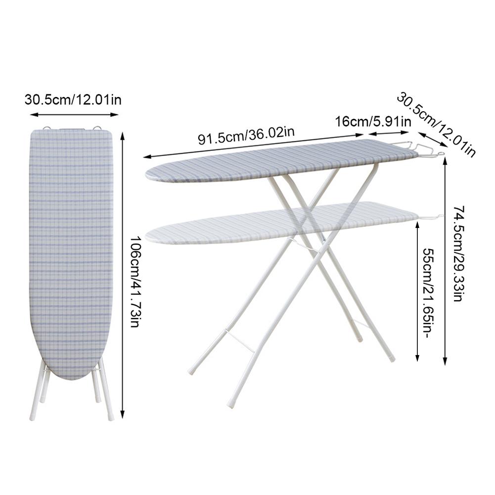 Adjustable Height Foldable Ironing Board with Iron Rest Heat Resistant Cover Non-Slip Silicone Feet for Home Laundry Dorm Apartm
