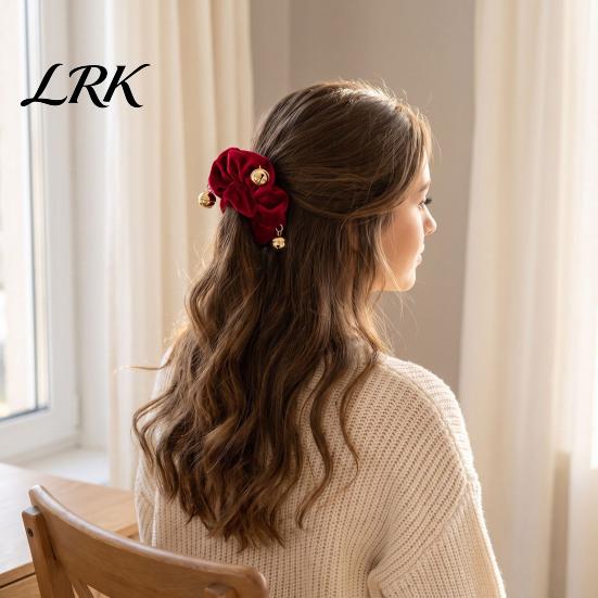 Christmas Gift for Girls Velvet Hair Scrunchies with Bells, Elastic Ties Women Girls, Retro Holiday Ponytail Holders Winter Festive Hairstyles Red or