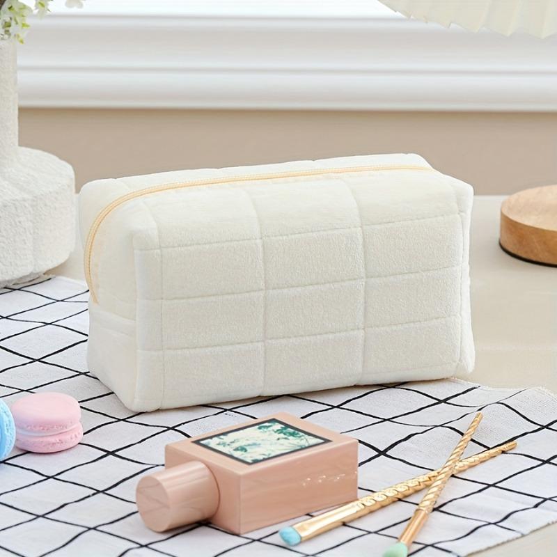 5/8pcs Women Elegant White Large Zipper Makeup Toiletry Bag Set Cosmetic Organizer Zippered Pouch Travel Skincare Brushes Beauty