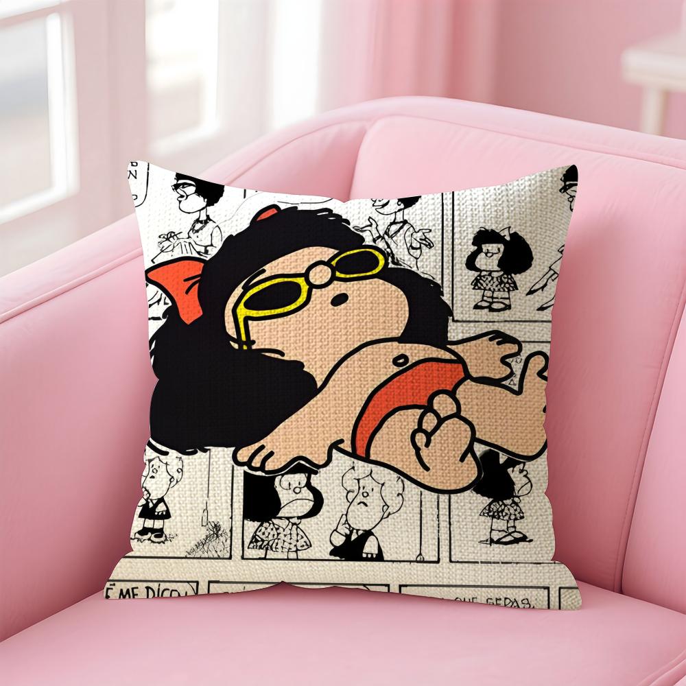 Cartoon MMafalda Cushion Cover Natural Linen Pillow Case DoubleSided Print Decorative Sofa Pillowcase Home Decor Gift
