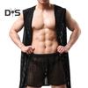 Menn Sexy hette Nattkjole Ermeløs Ensfarge Hollow Out Mesh Sommer Loungewear Snøring Nattkåpe Hjemmeklær