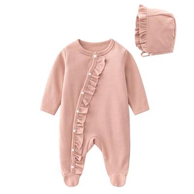 Babykoi Babykleidung Langarm Strampler Frühling Herbst Neugeborenes Fußsack-Strampler mit Mütze Baby Mädchen Junge Schwangerschaftsbereit Geschenk Einfaches Rosa 12M