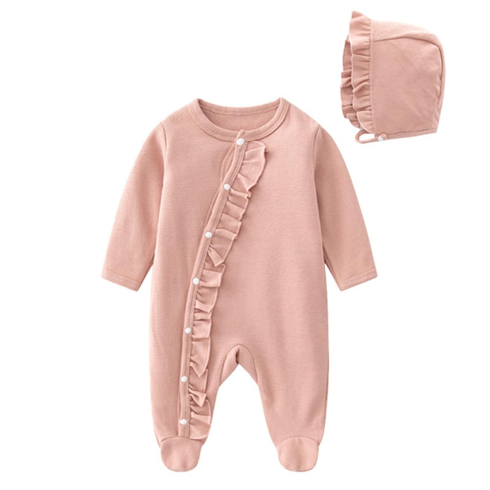 

Бэбикои Детская одежда Боди с длинным рукавом Весна Осень Слитный комбинезон с ножками для новорожденных со шляпой Мальчик Девочка Для беременных Готовый подарок Однотонный розовый 12М розовый