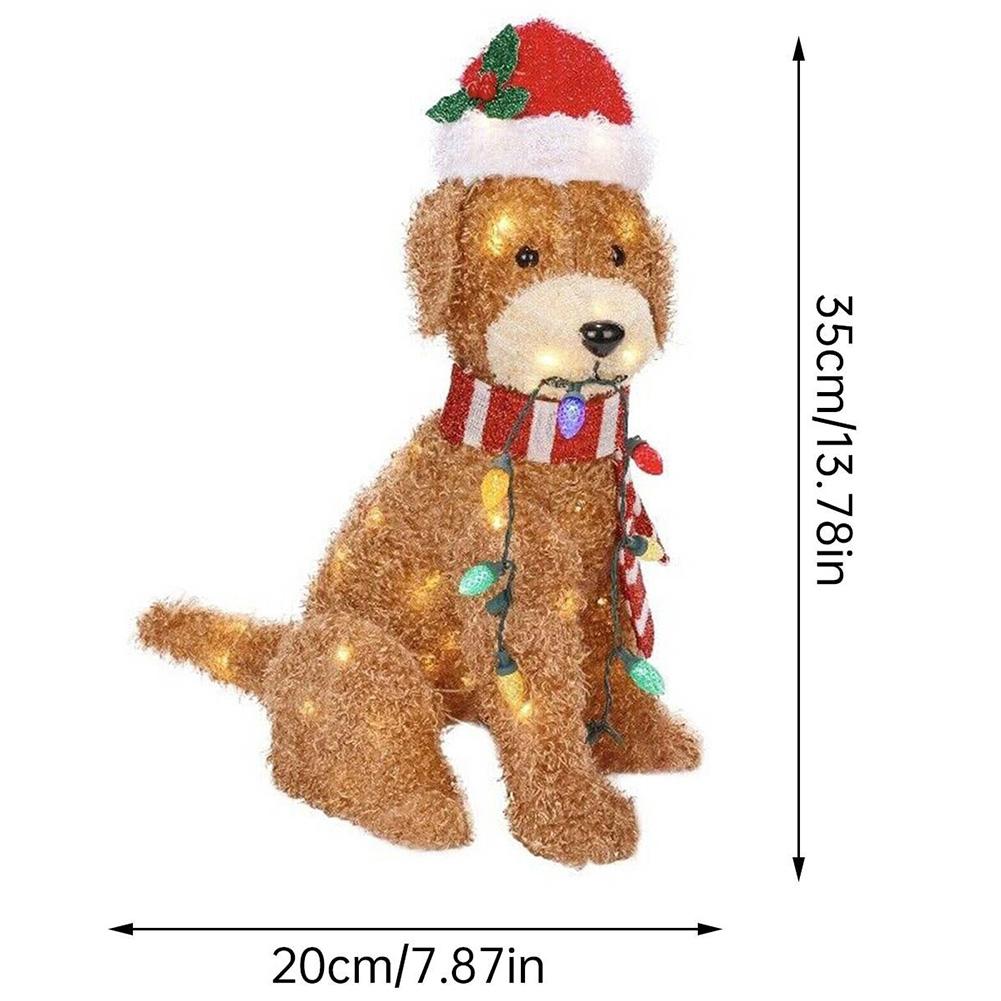 Winter Dog Decoration Waterproof Bright Lights Puppy Ornament Wearing Xmas Hat Acrylic for Home Garden Front Pathway Walkway