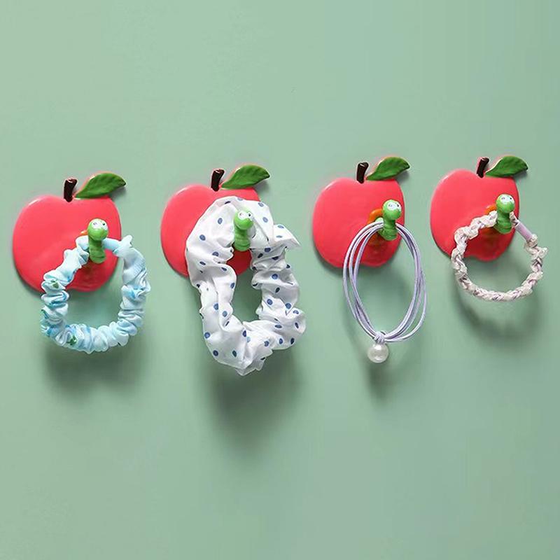Cute Hooks, Punch-Free Apple And Caterpillar Shape, Traceless Hooks, Strong Three-Dimensional Cute Cartoon Bathroom Storage