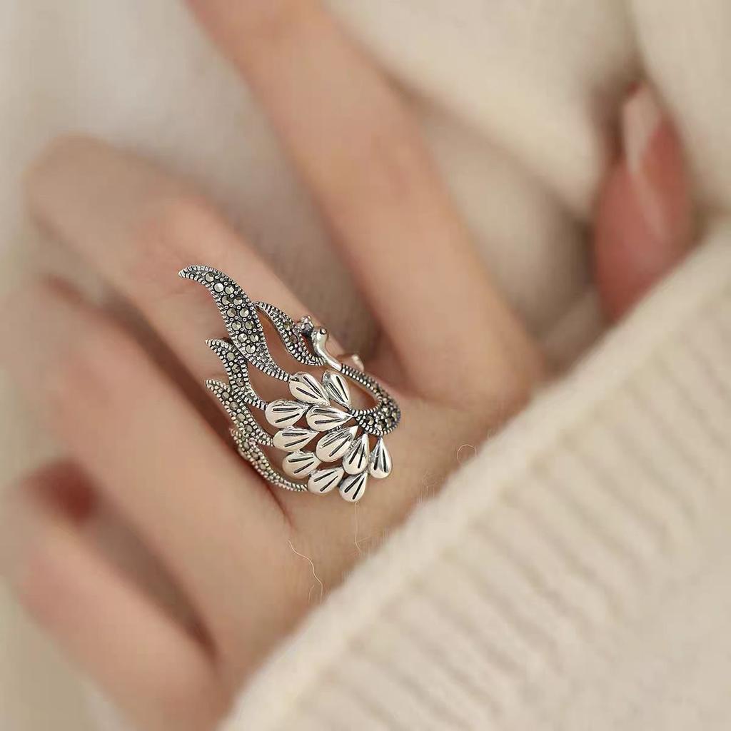 Vintage Hollowed-Out Copper Color Peacock Open Ring For Women Bohemian Unique Design Personalization Charming Jewelry Party Gift