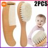 2 stuks Baby Kam Set Baby Verzorging Haarborstel Beukenhout Zachte Wol Hout Kam Pasgeboren Massager Babydouche En Cadeau Baby Haar Verzachtend