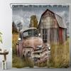 Rustic Shower Curtain Old Wooden Barn with Rusted Tractor Hillside Wooden Fence and Trees Cloth Fabric Bathroom Decor with Hooks