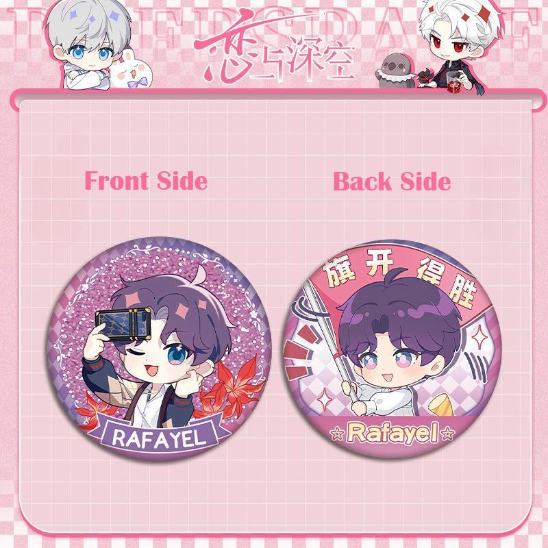 1PC Love and Deepspace Sylus Rafayel Zayne Xavier Anime Flowing Sand Badge Double Sided Pattern Brooch Cospaly Cartoon Gift 55MM