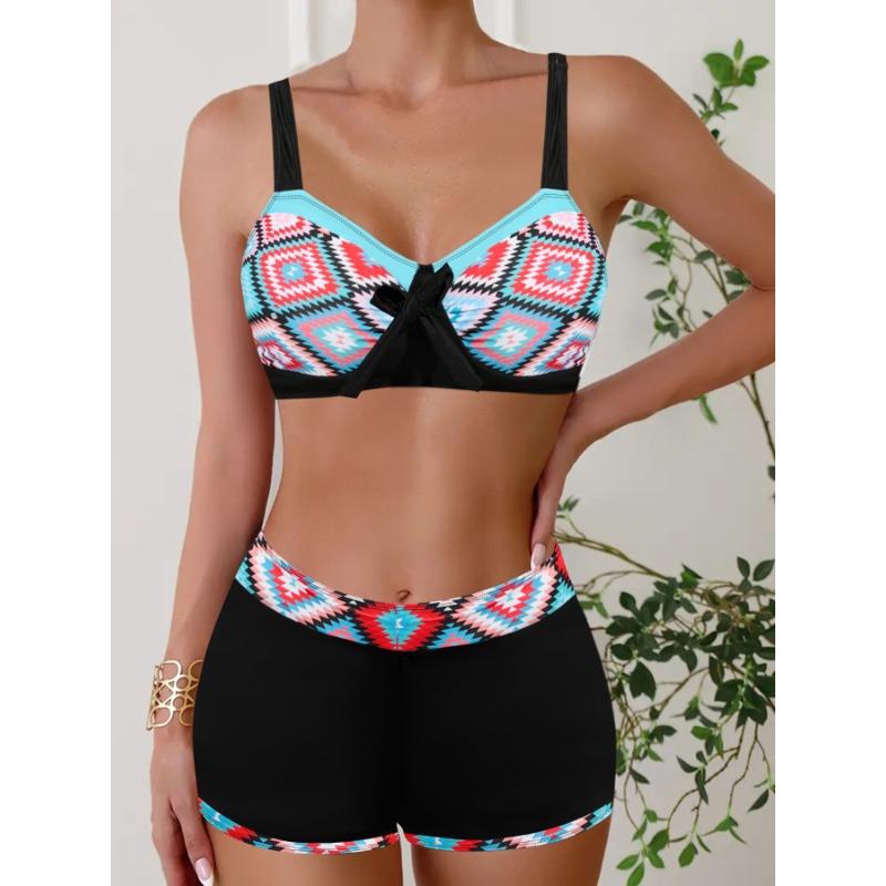Damen Geometrischer Druck Bikini Einzelteil Bademode