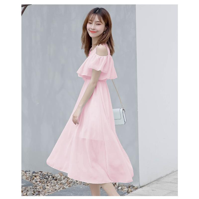 YYFS Women's Fashion Summer Spring Solid Color Print Short Sleeve O-Neck High Waist Casual Dresses